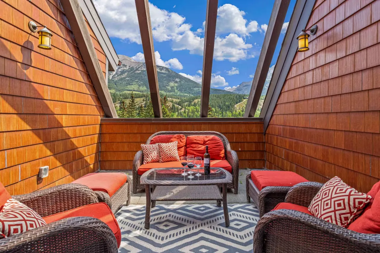 Rooftop patio with mountain views